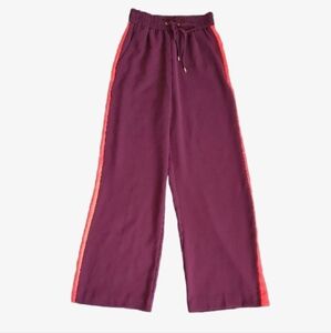 River Island tailored wide leg side stripe high waisted pants in dark red